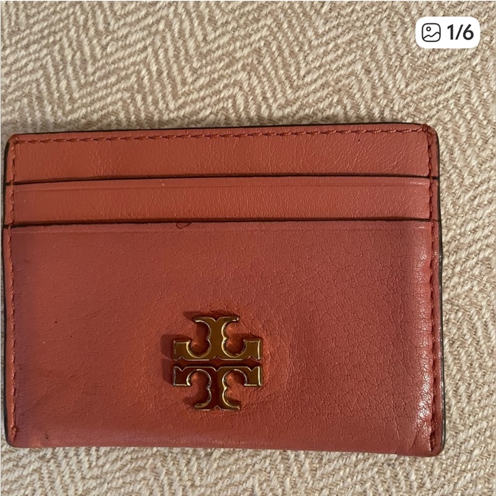 TORY BURCH Cognac Leather Card Holder - Picture 2 of 7